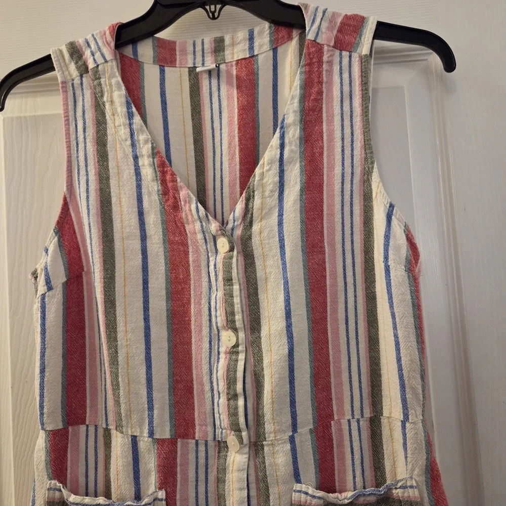 Old‎ Navy sz L slvless striped knee dress linen/rayon button front casual summer